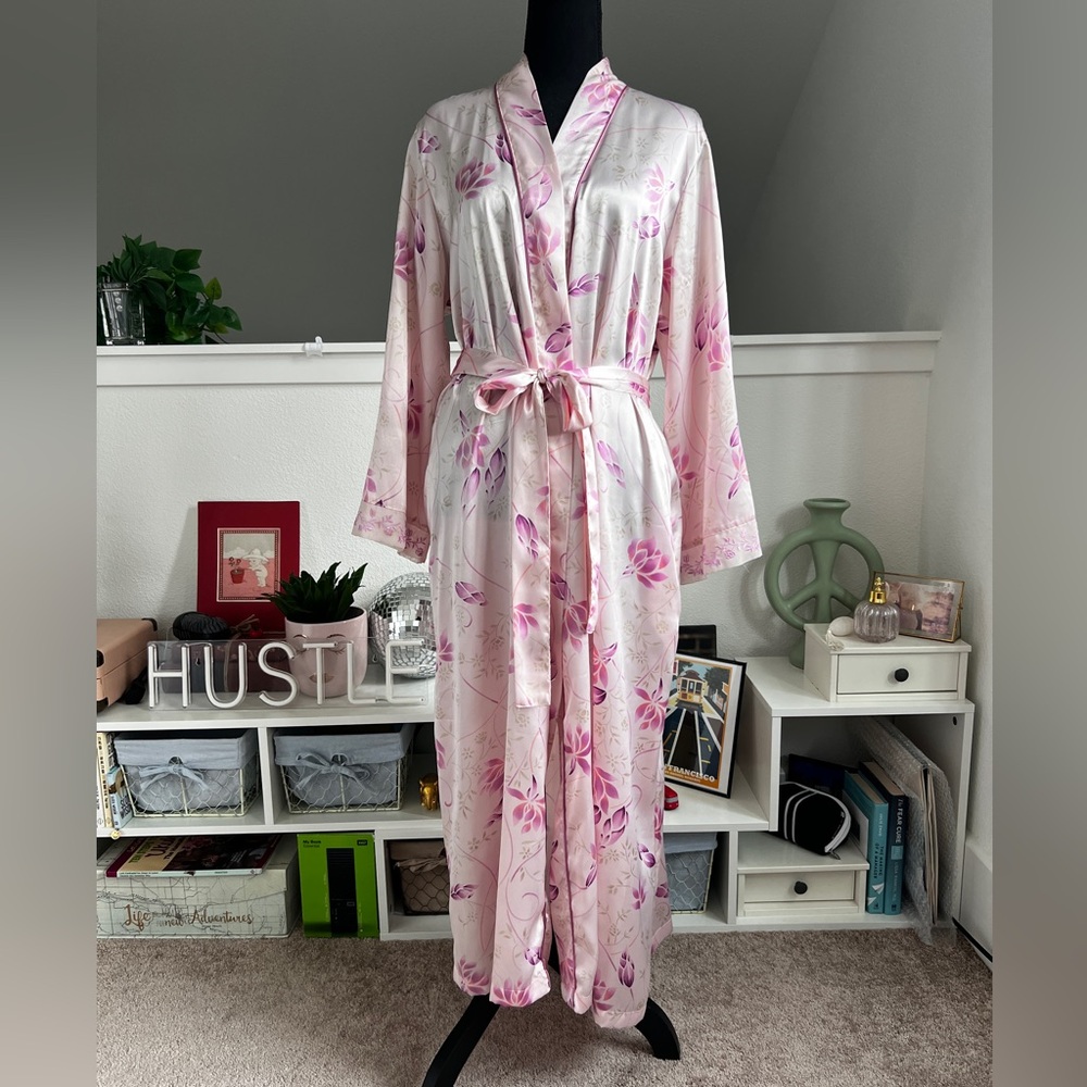 Silky Pink Purple Floral Robe